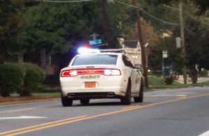 Police car in road